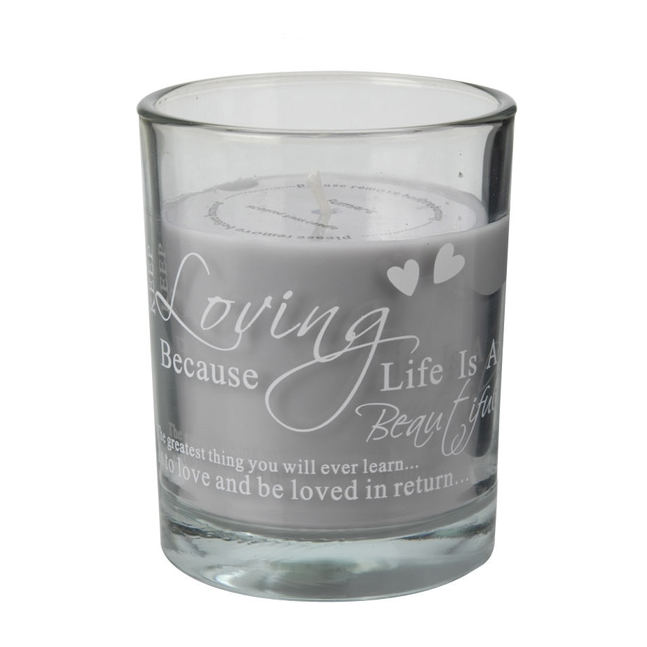 Lumanare in pahar de sticla roz, LOVE, 10 cm
