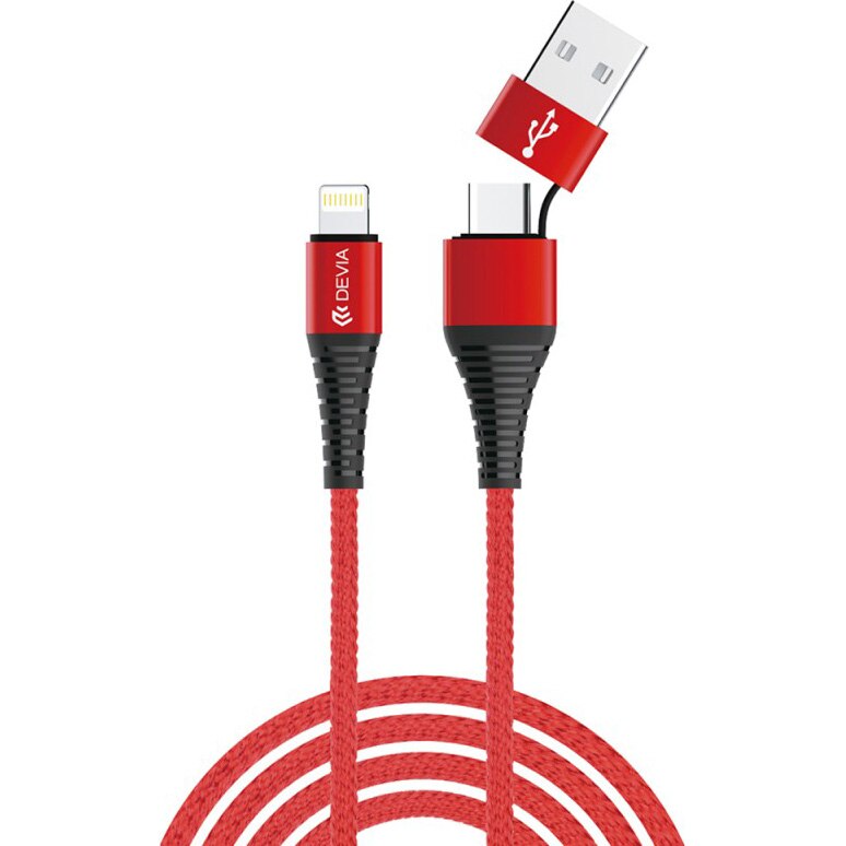 Cablu Devia Storm USB sau Type-c - Lightning, impletitura textila, 1m, Red