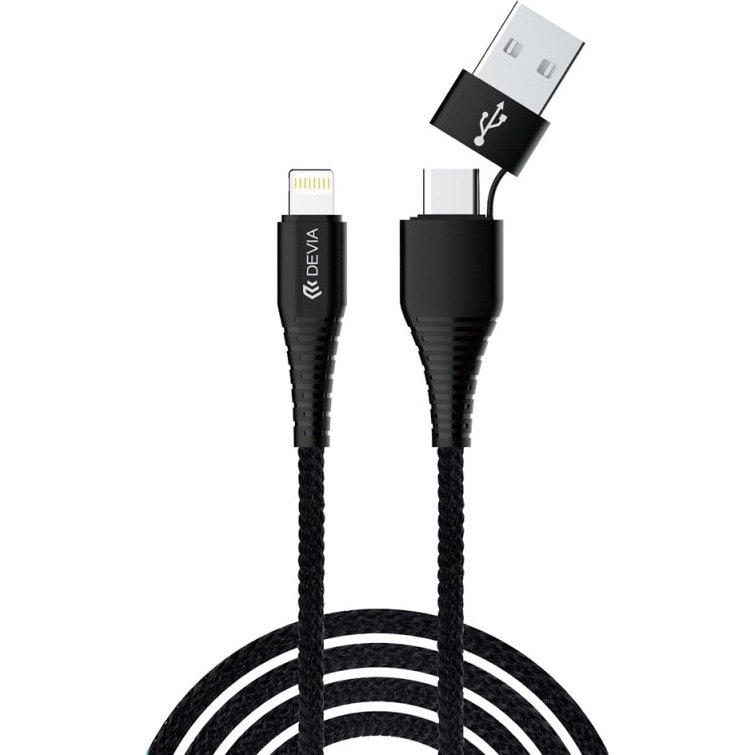 Cablu Devia Storm USB sau Type-c - Lightning, impletitura textila, 1m, Black