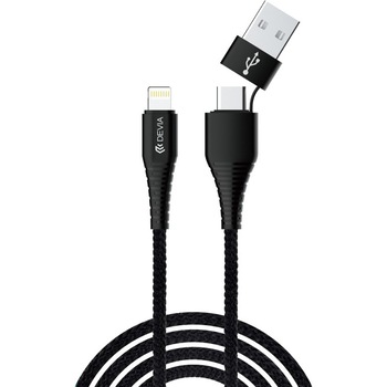 Cablu Devia Storm USB sau Type-c - Lightning, impletitura textila, 1m, Black Cablu Devia Storm USB sau Type-c - Lightning, impletitura textila, 1m, Black