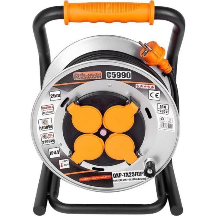 Richmann Exclusive 4 konnektoros ipari elektromos tárcsás hosszabbító 25m,3x1,5 IP44