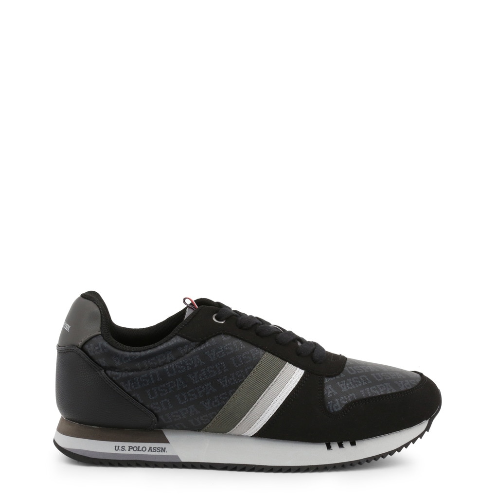 Sneakers cu imprimeu logo, U.S. Polo, Negru, Negru