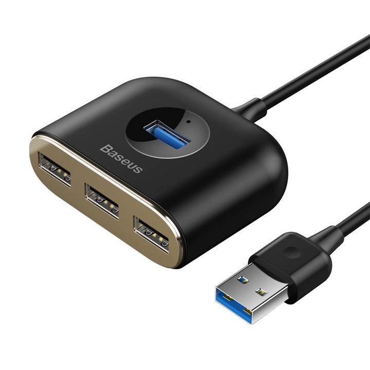 Adaptor USB Baseus Square round 4 in 1 USB HUB Adapter(USB3.0 la USB3.0*1+USB2.0*3) 1m Black (CAHUB-AY01)