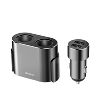 Adaptor extensie bricheta , Baseus (dual-cigarette lighter 80W +dual USB 3.1A)Black (CRDYQ-01)