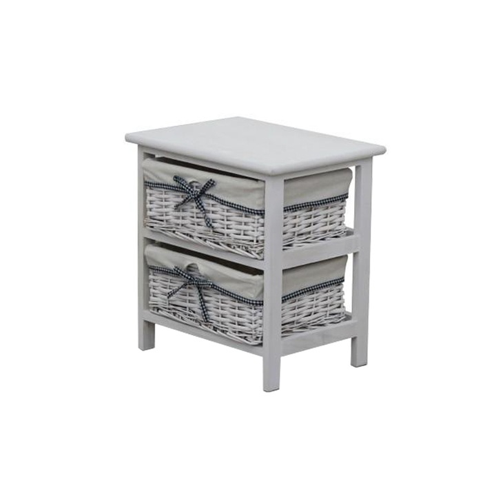 Noptiera, 2 cosuri, alb antichizat, 40 x 42 x 29 cm,RUBY2