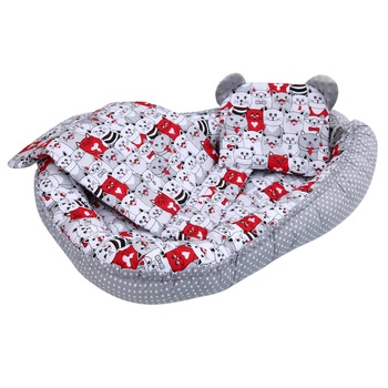 Set reductor cu Pernita si Salteluta, fata dubla, 0-9 luni, 80cm x 50cm x 15cm, Cats - Rosu Set reductor cu Pernita si Salteluta, fata dubla, 0-9 luni, 80cm x 50cm x 15cm, Cats - Rosu