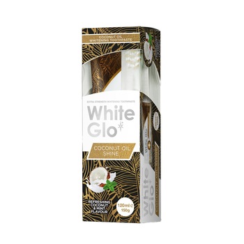 Pachet pasta de dinti si periuta, White Glo Coconut Oil Shine cu ulei de cocos, 100ml Pachet pasta de dinti si periuta, White Glo Coconut Oil Shine cu ulei de cocos, 100ml