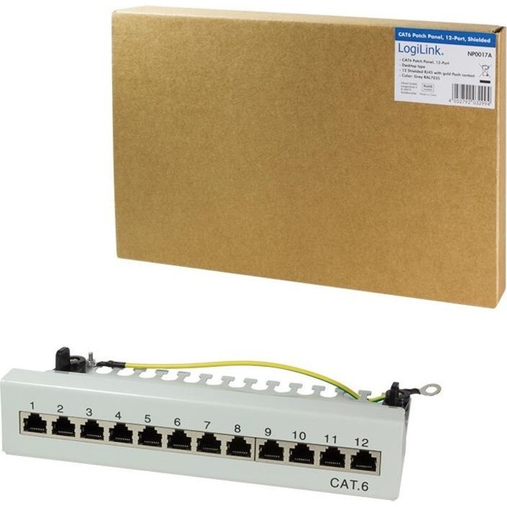 Patch panel 12 porturi, LogiLink, kat.6, ekranat, gri