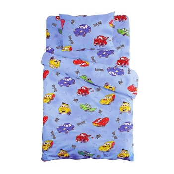 Lenjerie pat 3 piese masinute albastru, 160 x 200 cm Lenjerie pat 3 piese masinute albastru, 160 x 200 cm