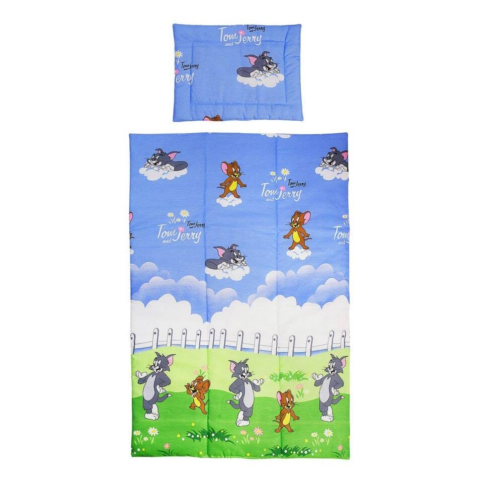 Lenjerie patut bumbacTom si Jery, albastru,3 piese, 120 x 60 cm