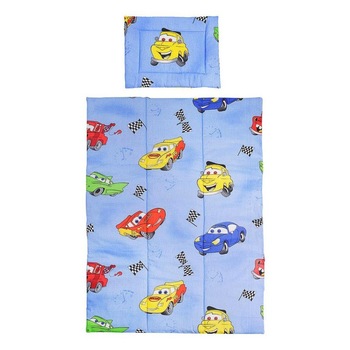 Lenjerie patut bumbac masinute albastre, 3 piese Lenjerie patut bumbac masinute albastre, 3 piese