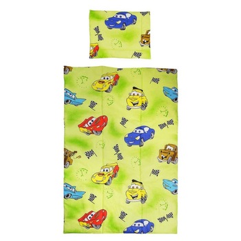 Lenjerie patut bumbac masinute verde, 3 piese Lenjerie patut bumbac masinute verde, 3 piese