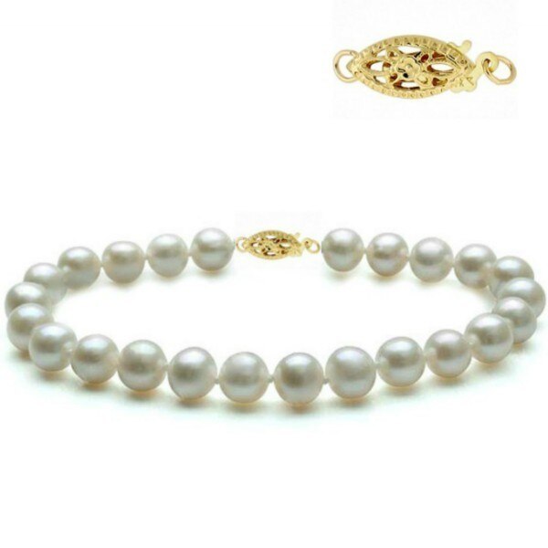 Bratara Aur Galben si Perle Naturale Albe Premium de 7-8 mm