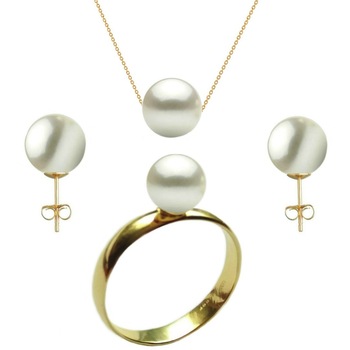 Set Aur Cercei Tip Surub, Colier si Inel cu Perle Naturale Premium Albe de 8 mm, marimea 22,2 mm Set Aur Cercei Tip Surub, Colier si Inel cu Perle Naturale Premium Albe de 8 mm, marimea 22,2 mm