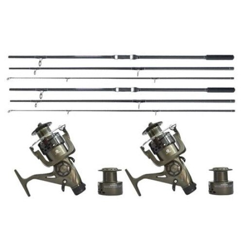 Set 2 Lansete, Baracuda, Master Carp, 3.90 metri, din 3 tronsoane, echipate cu 2 Mulinete, WindBlade, DA6000, cu 7 rulmenti si baitrunner