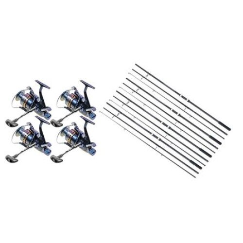 Set 4 Lansete, Baracuda, Master Carp, 3.90 metri, din 3 tronsoane, echipate cu 4 Mulinete, WindBlade, J350, cu 10 rulmenti si baitrunner