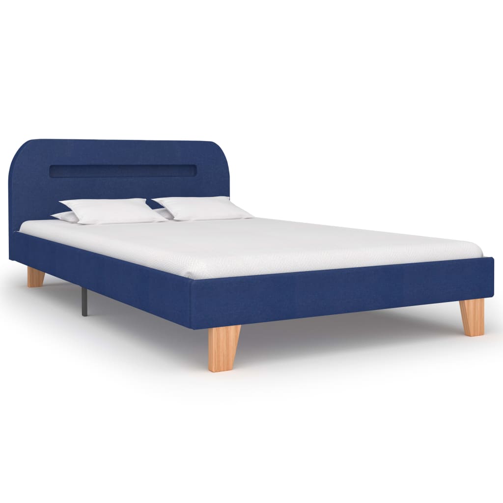 Cadru de pat dublu, LED, vidaXL, Tapiterie textila-Lemn, 120 x 200cm, Albastru