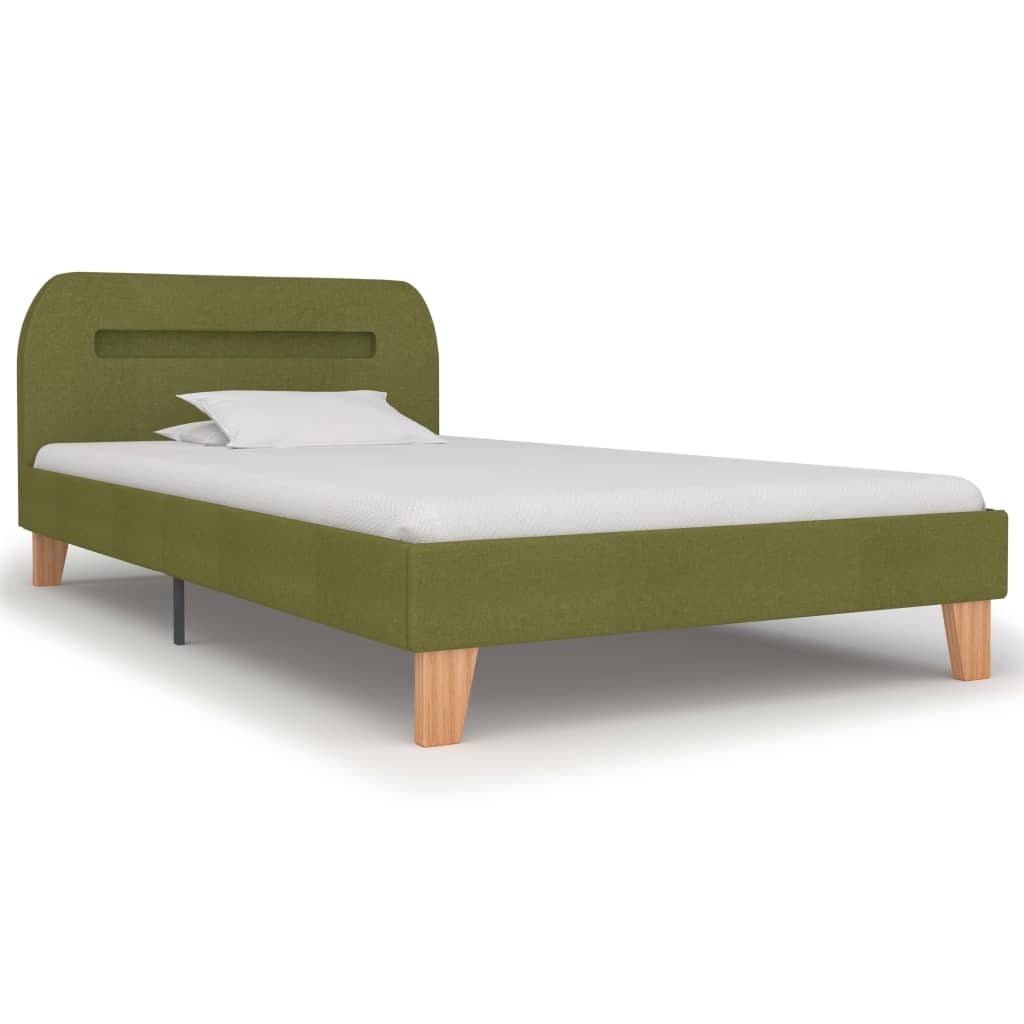 Cadru de pat o persoana, LED, vidaXL, Tapiterie textila-Lemn, 120 x 200cm, Verde