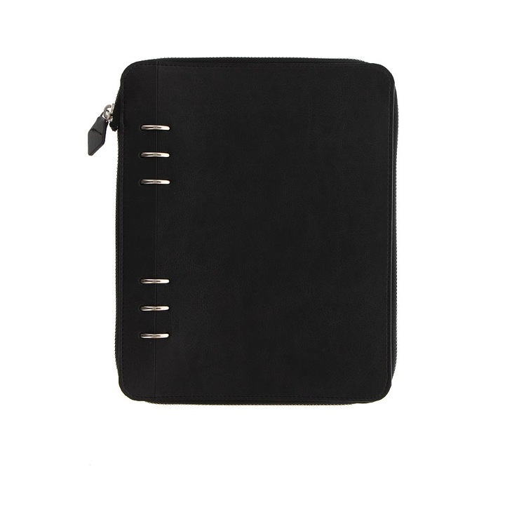 Agenda A5 nedatata cu fermoar, rezerve si inele FILOFAX Classic Monochrome, Negru