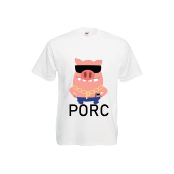 Tricou barbatesc personalizat Fruit of the loom, mesaj amuzant Porc , alb, 2XL Tricou barbatesc personalizat Fruit of the loom, mesaj amuzant Porc , alb, 2XL