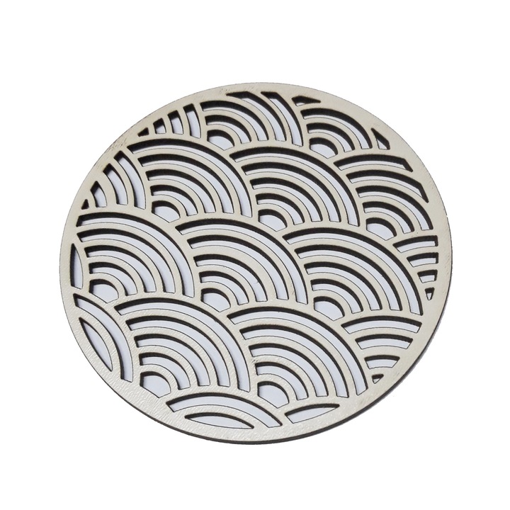 Suport gravat din lemn pentru pahare model evantai, 6 buc/set, Artizanii lemnului, Alb fildes