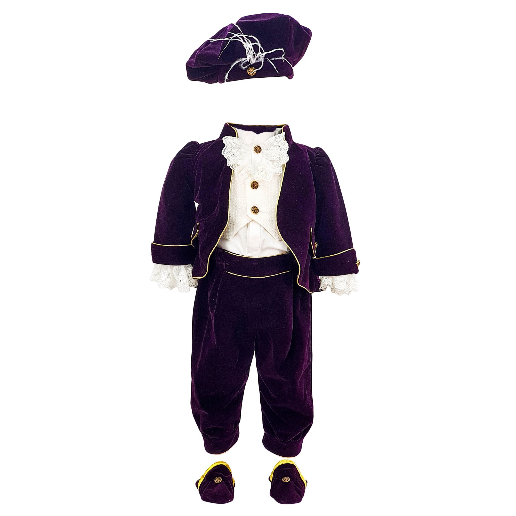 Costum botez, model Micul Print, culoare mov, varsta 0-3 luni