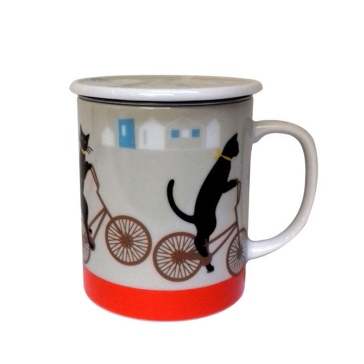 Cana cu capac - Cyclinc Cat Gray, Portelan, 300 ml