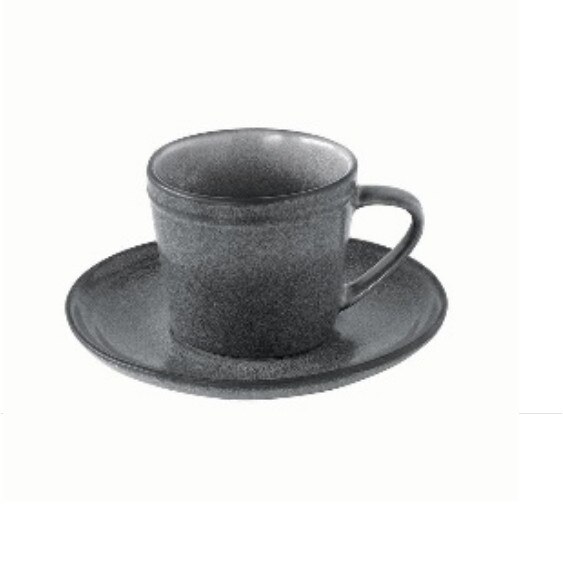 Ceasca si farfurie pentru ceai - Gri inchis, Ceramica, 225 ml
