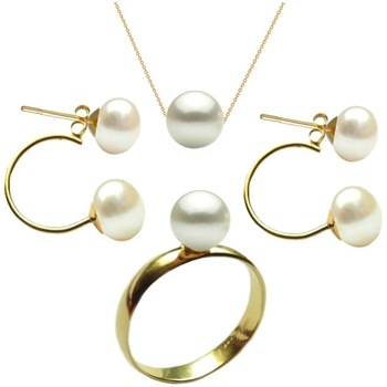 Set Aur Cercei Dubli, Colier si Inel cu Perle Naturale Premium Albe de 8 mm, marimea 22,2 mm Set Aur Cercei Dubli, Colier si Inel cu Perle Naturale Premium Albe de 8 mm, marimea 22,2 mm