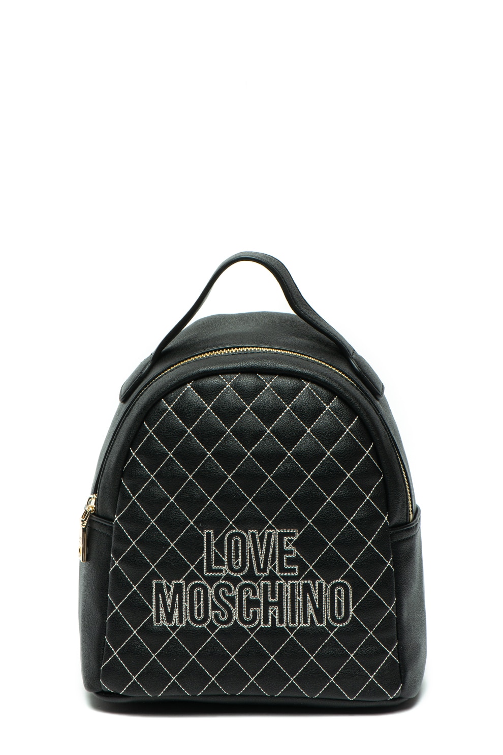Love Moschino, Rucsac de piele ecologica, cu logo brodat, Negru/Alb