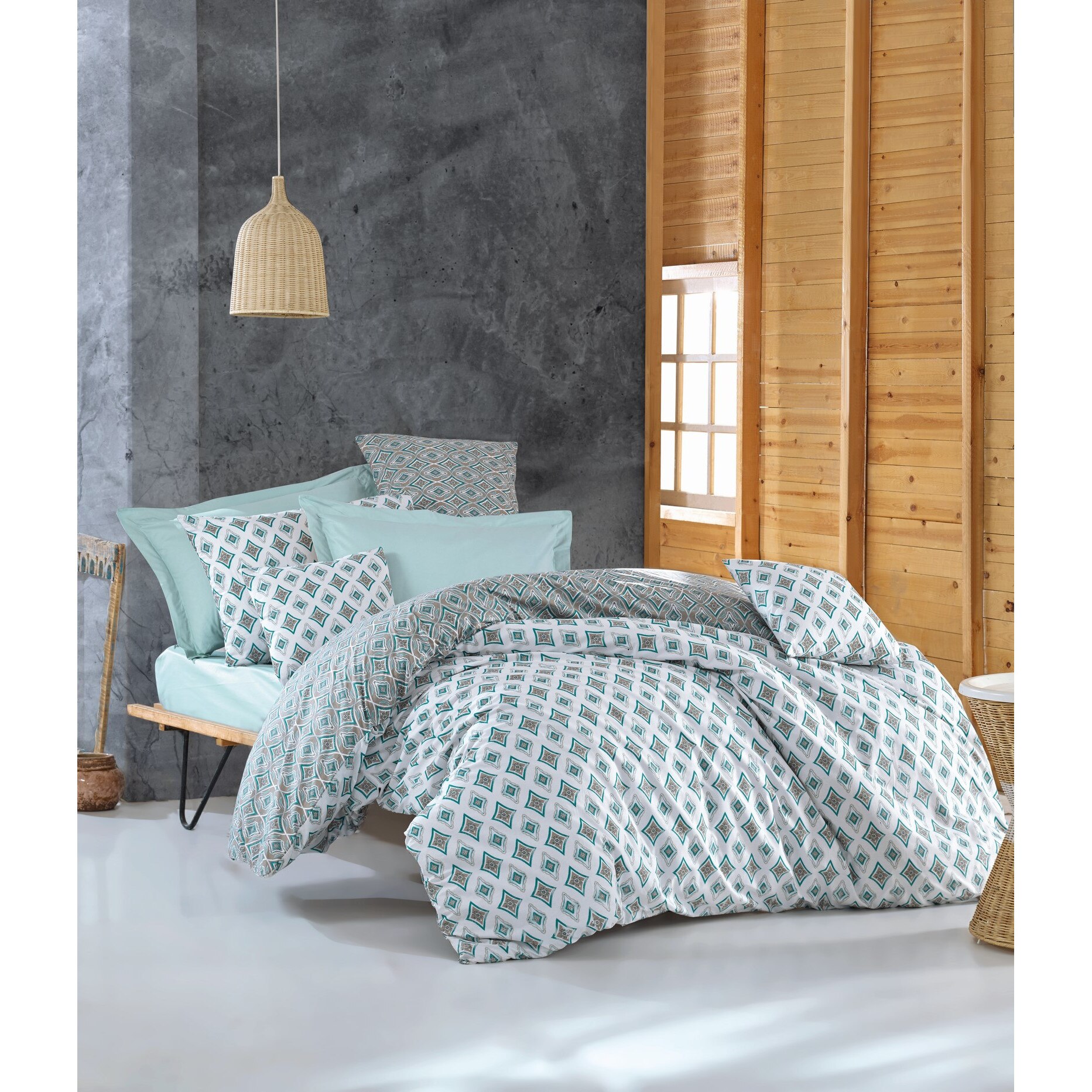 Lenjerie de pat 2 persoane, Cotton Box, Minimal Enza, Petrol