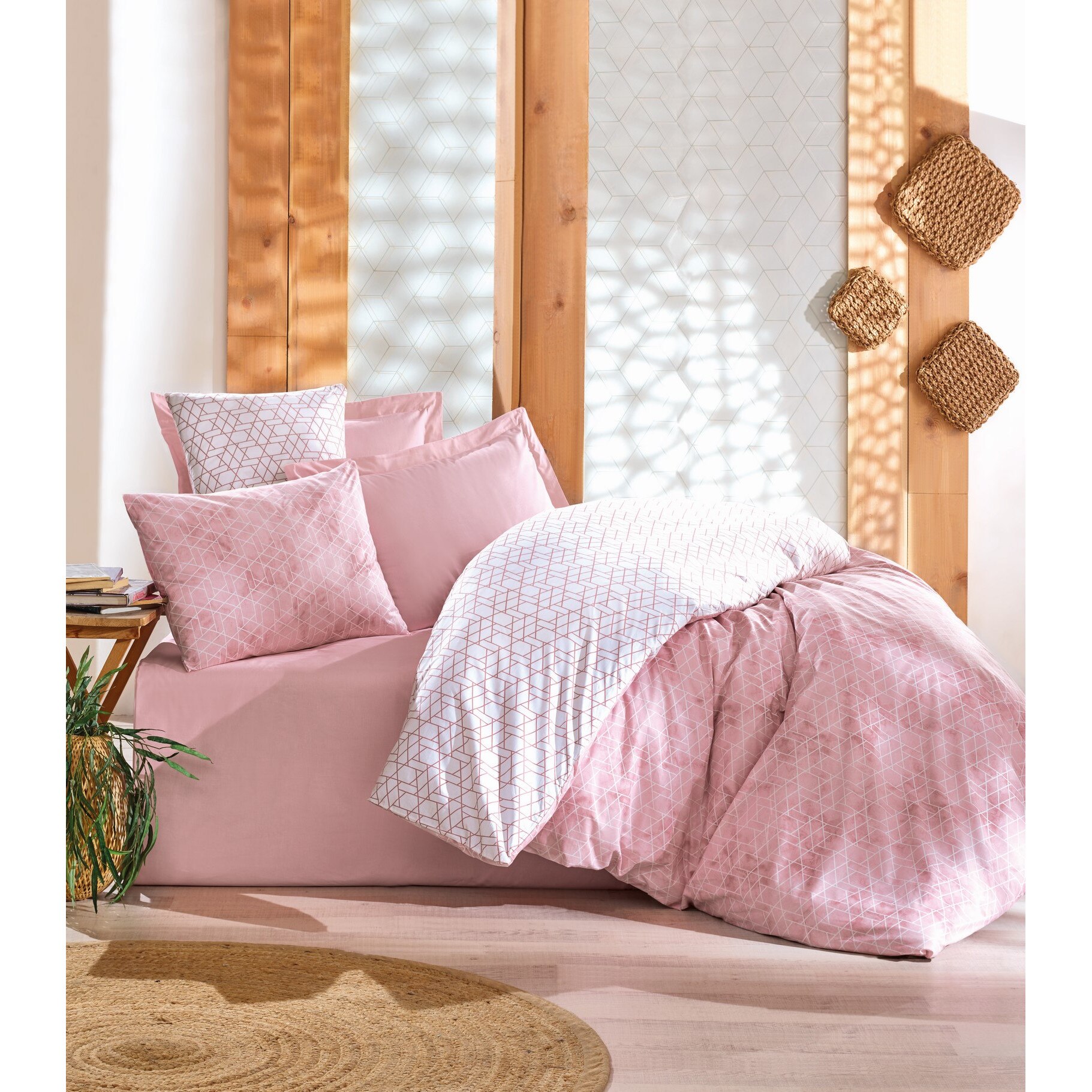 Lenjerie de pat 2 persoane, Cotton Box, Minimal Best, Roz