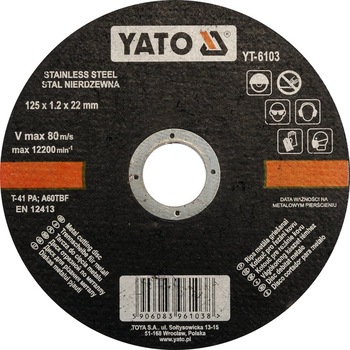 Disc debitat otel inoxidabil 125 x 1.2 x 22 mm Yato YT-6103 Disc debitat otel inoxidabil 125 x 1.2 x 22 mm Yato YT-6103