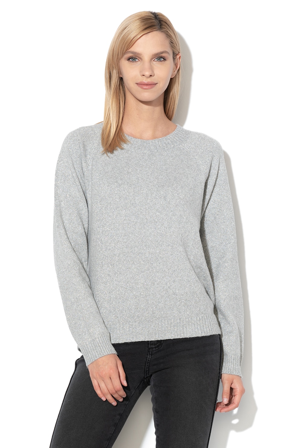 Vero Moda, Pulover cu decolteu la baza gatului si maneci raglan Doffy, Argintiu