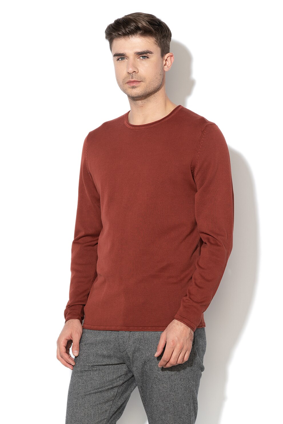 Only & Sons, Pulover tricotat fin Garson, Rosu caramiziu