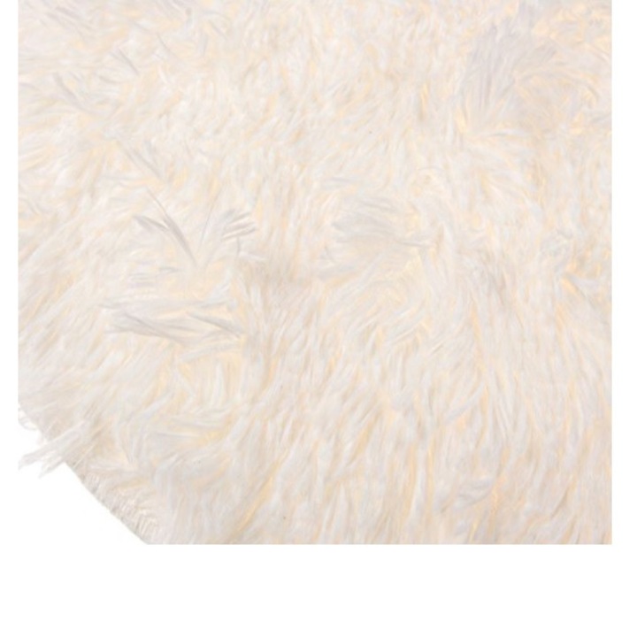 Covor rotund pentru living, imitatie blana alba, diametru 70 cm