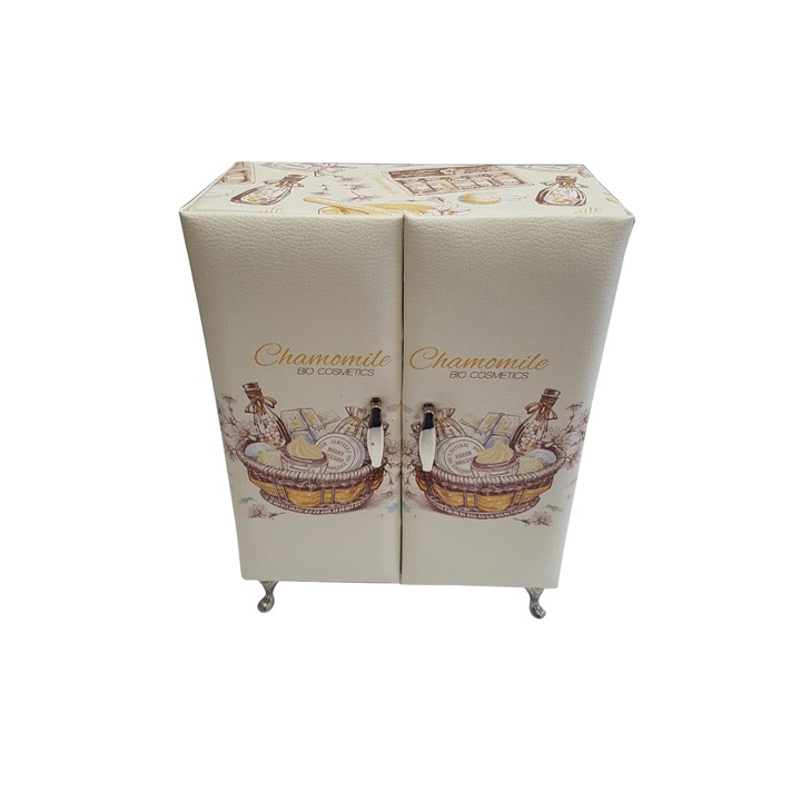 Ékszerdoboz, szekrény, ökológiai bőr, krémszínű, D57-04