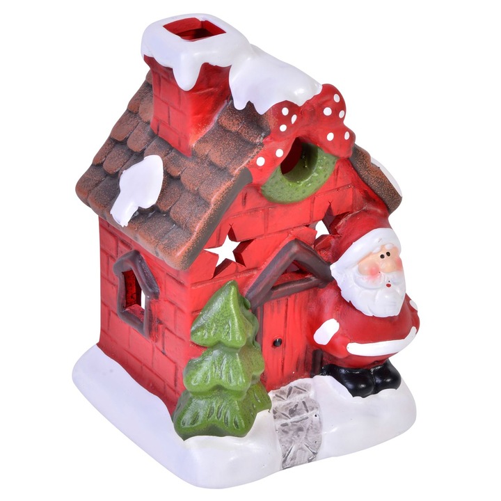 Casuta decorativa de Craciun, din ceramica, South Perfect Decor, 16x11 cm