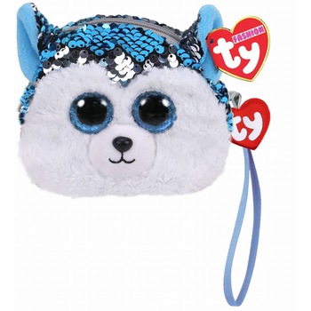 Gentuta de mana din plus TY - Husky, cu paiete, 10 cm Gentuta de mana din plus TY - Husky, cu paiete, 10 cm