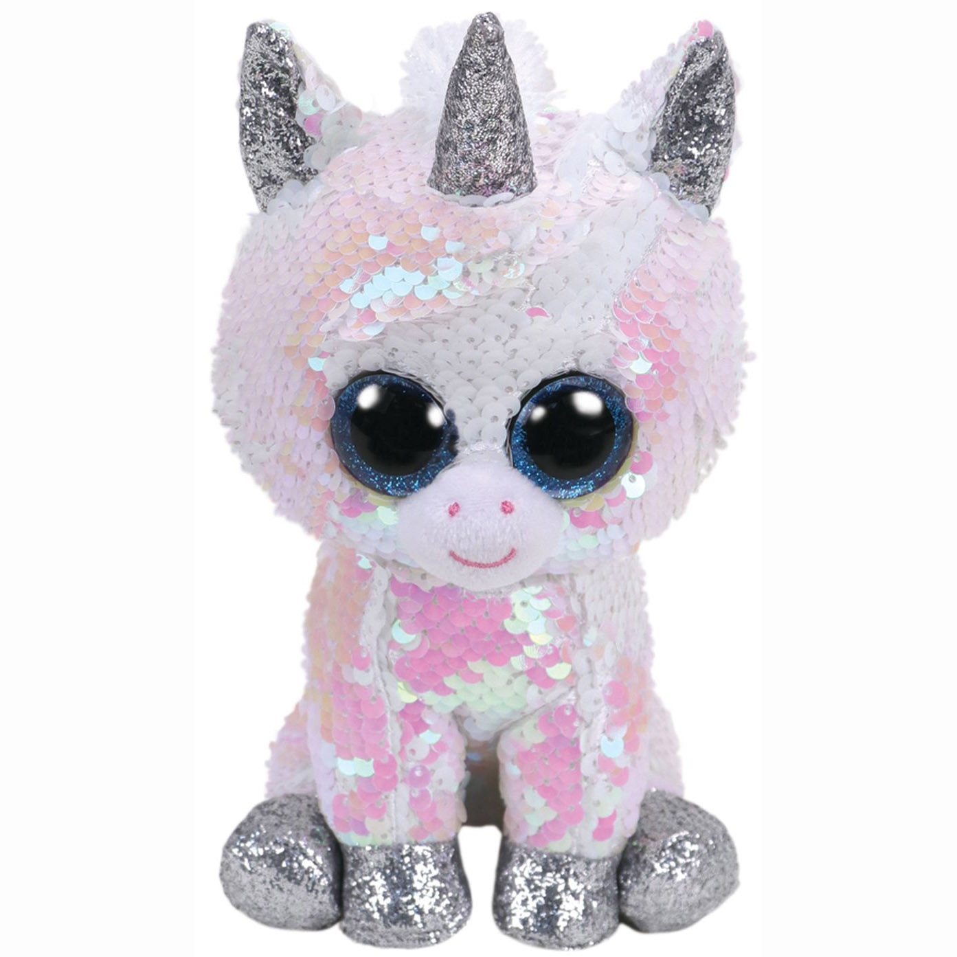 Jucarie de plus TY - Beanie Boos, Unicorn, cu paiete, 15 cm, argintiu