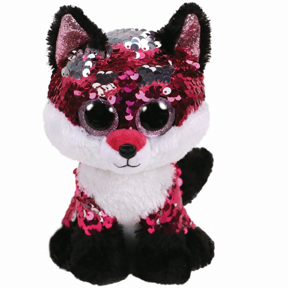 Jucarie de plus TY - Beanie Boos, Vulpita Jewel, cu paiete, 15 cm