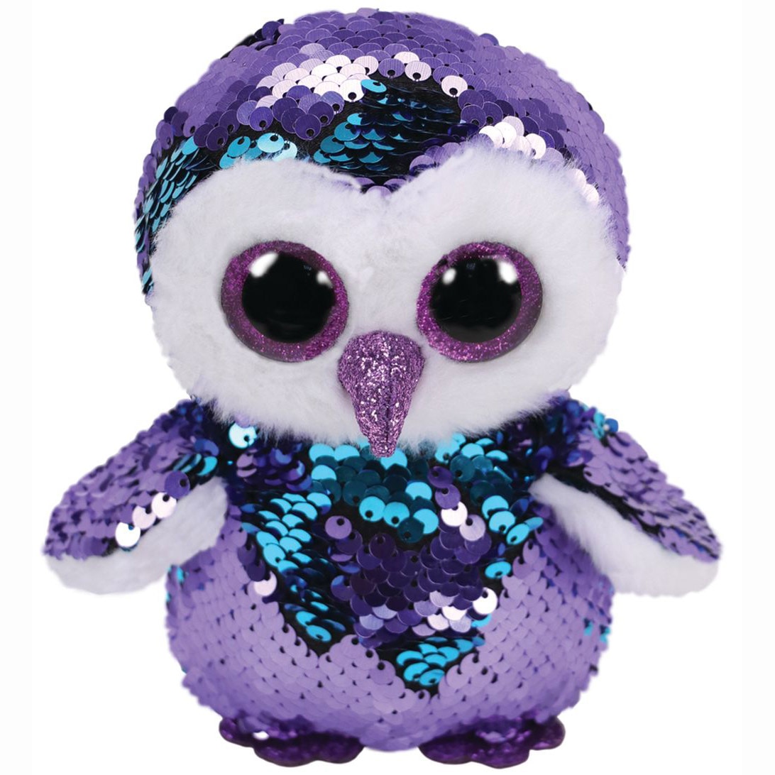 Jucarie de plus TY - Beanie Boos, Bufnita Moonlight, cu paiete, 15 cm