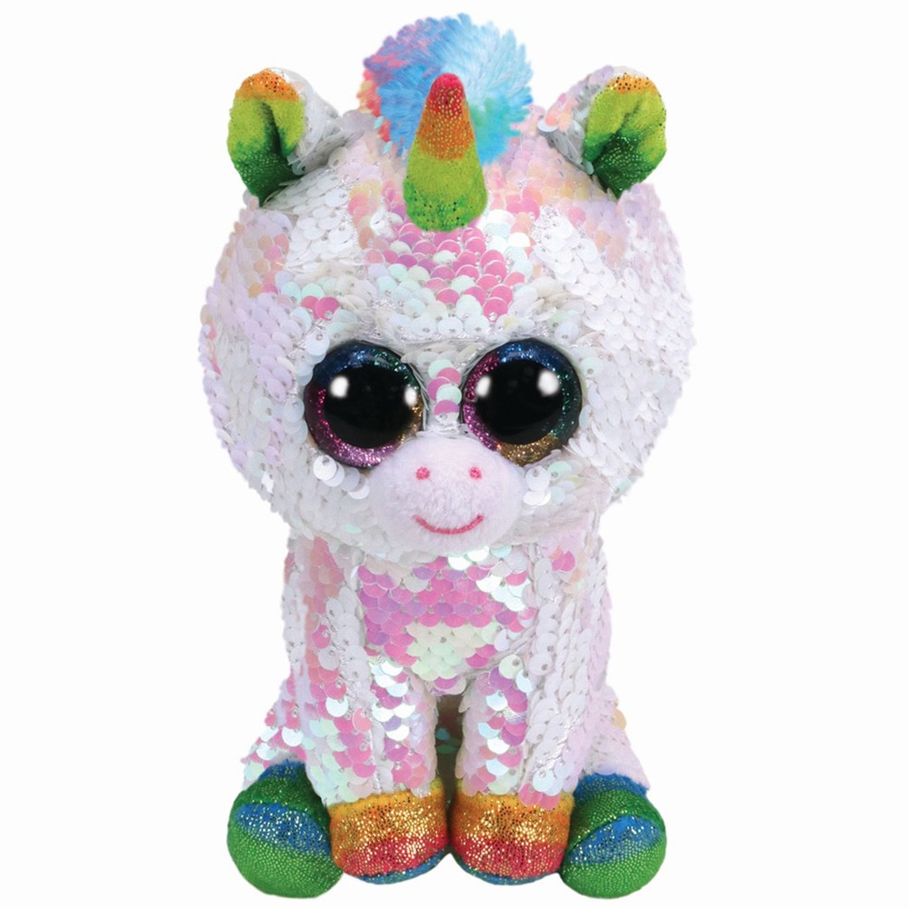 Jucarie de plus TY - Beanie Boos, Unicorn, cu paiete, 15 cm, alb