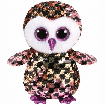 Jucarie de plus TY - Beanie Boos, Bufnita Checks, cu paiete, 15 cm Jucarie de plus TY - Beanie Boos, Bufnita Checks, cu paiete, 15 cm