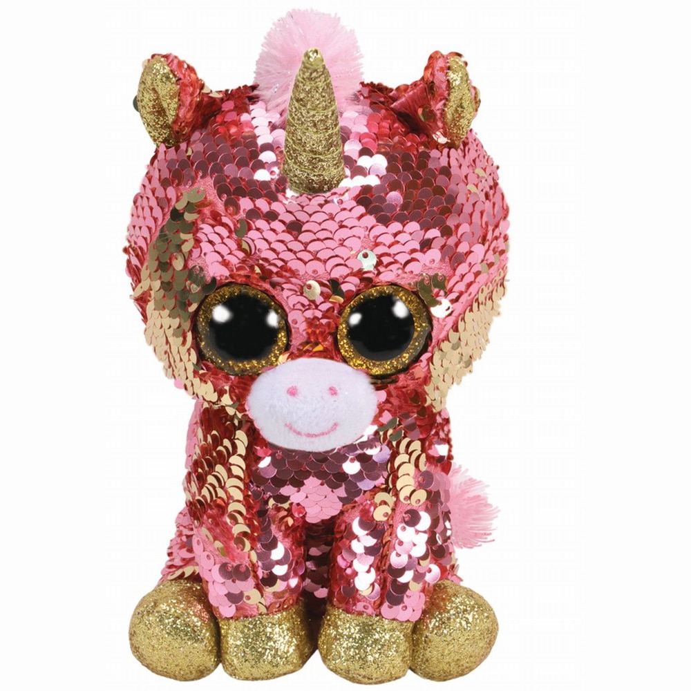 Jucarie de plus TY - Beanie Boos, Unicornul Coral, cu paiete, 15 cm