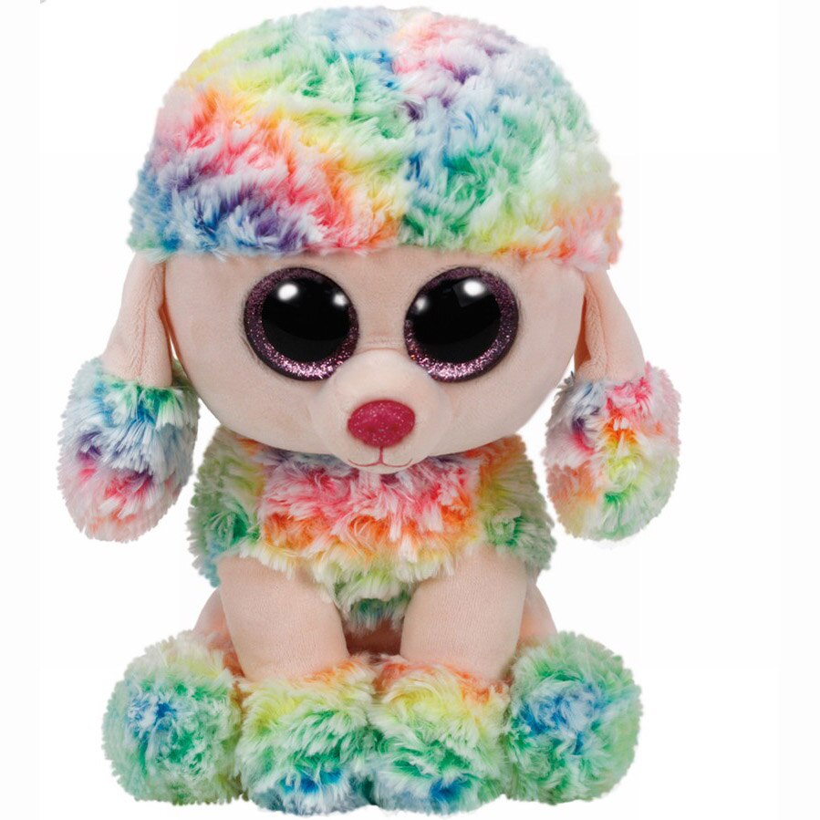 Jucarie de plus TY - Beanie Boos, Pudelul Rainbow, 24 cm, multicolor