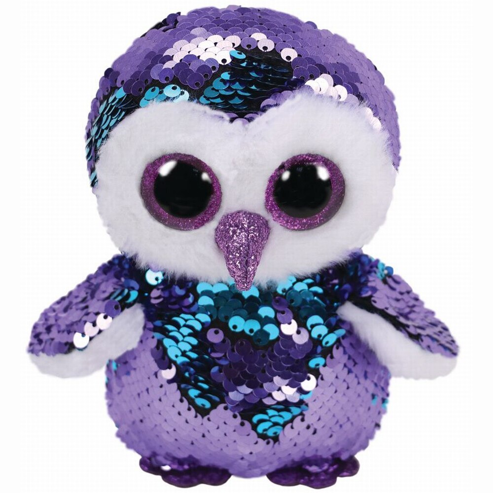 Jucarie de plus TY - Beanie Boos, Bufnita Moonlight, cu paiete, 24 cm