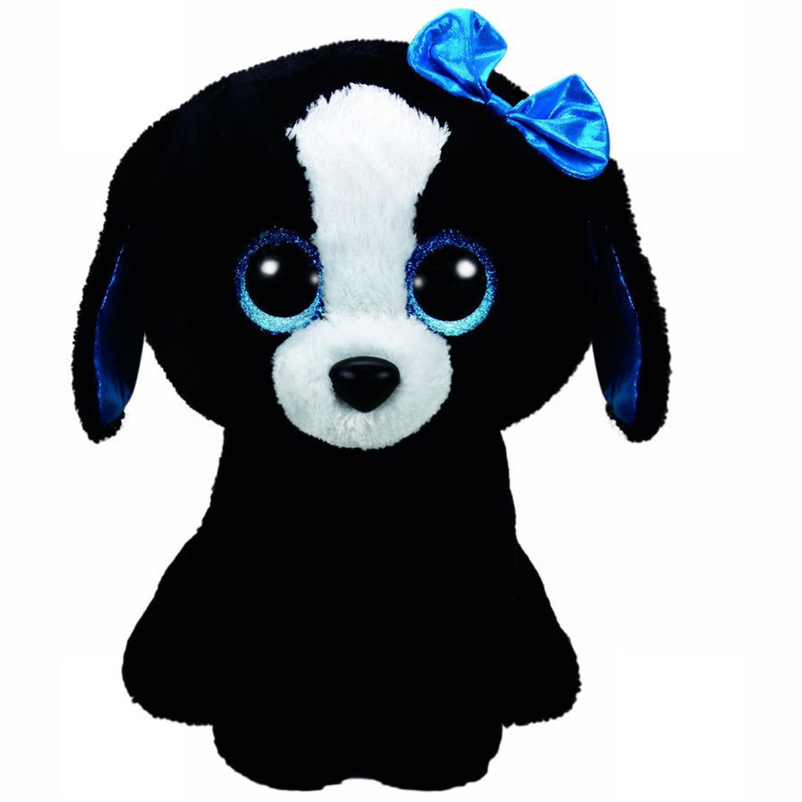 Jucarie de plus TY - Beanie Boos, Catelul Tracey, 42 cm, negru/alb