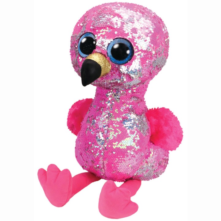 TY Plüss játék - Beanie Boos, Flamingó flitterekkel, Rózsaszín, 42 cm