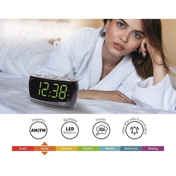 Radio ceas cu alarma, display LED generos 16 cm, iluminare verde relaxant Radio ceas cu alarma, display LED generos 16 cm, iluminare verde relaxant